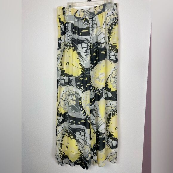 Cato NWOT Wide leg high waisted chiffon lined Yellow, Black Abstract Print Pants - Picture 16 of 16
